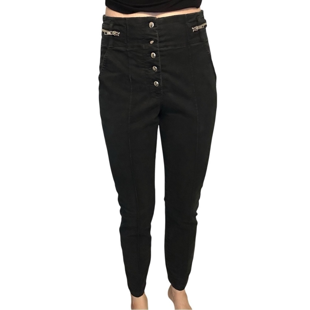 A.L.C. Skinny Jeans Moto Grunge Black Button Fly Pants Slim Punk Size 4 Small